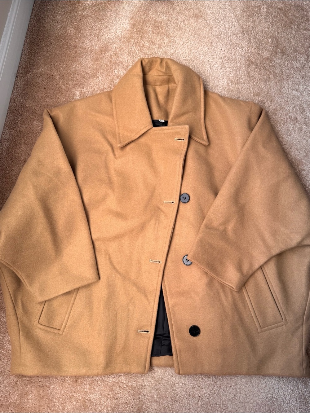 Oversized Women’s Camel Short Coat - Classic Single-Breasted Jacket